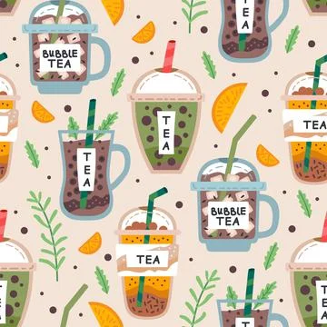 Seamless pattern with delicious vegan drinks, tasty juices or smoothies Stockillustratie