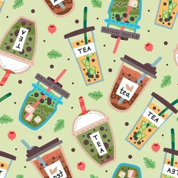 Seamless pattern with delicious vegan drinks, tasty juices or smoothies Stock Illustration
