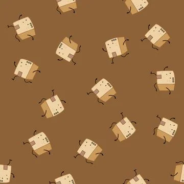 Seamless pattern delivery cardboard box character cartoon vector イラスト素材