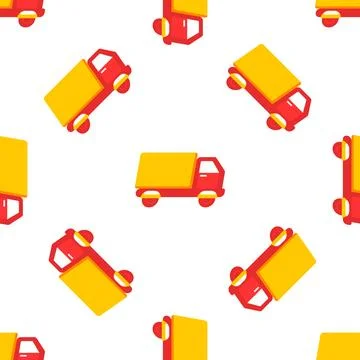 Seamless pattern of delivery trucks transporting goods, logistics and shipping Stock Illustration