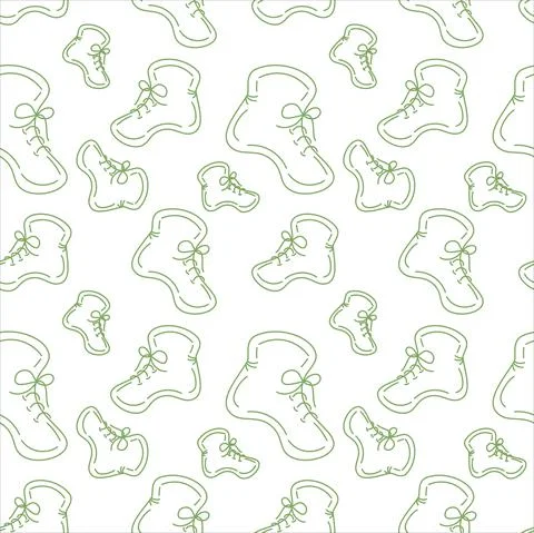 Seamless pattern of demi boots in a linear minimalist style in green hues Stock Illustration
