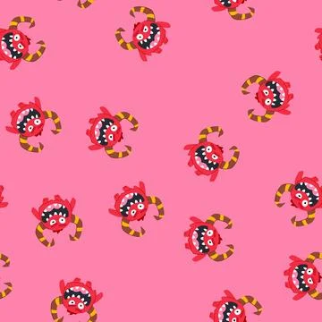 Seamless pattern demon monster with horns cartoon vector Stock Illustration