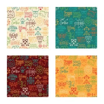 Seamless pattern with demon symbols and their sigils. Occult sings collection Stock Illustration
