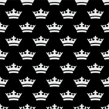 Seamless pattern with dense placed crown icons. Black background Stock Illustration