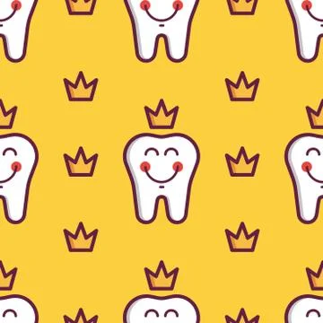 Seamless pattern with dental elements teeth and crown 스톡 일러스트