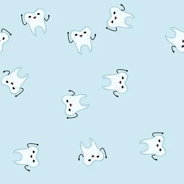 Seamless pattern dental tooth character cartoon vector Stock Illustration