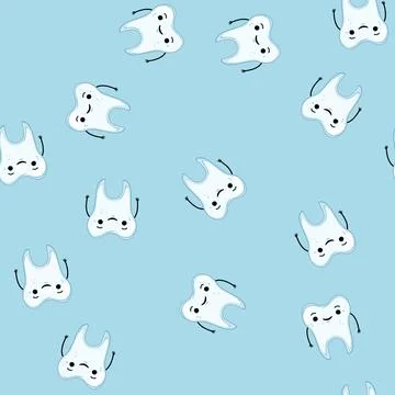 Seamless pattern dentist tooth character cartoon vector Stock Illustration