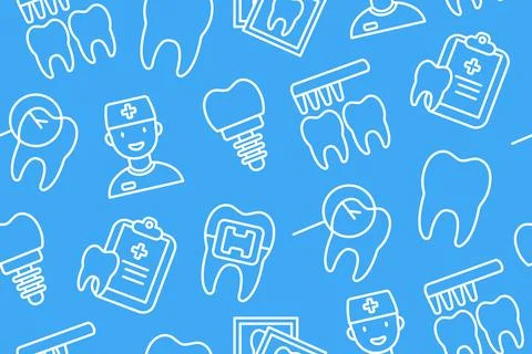 Seamless Pattern with Dentistry thin Line Icons. For your design of packaging. Stock Illustration
