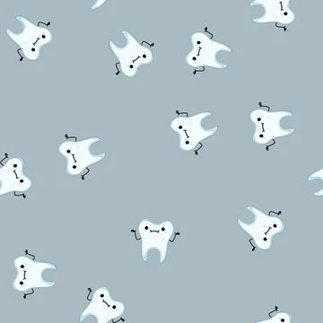 Seamless pattern dentistry tooth character cartoon vector Stock Illustration
