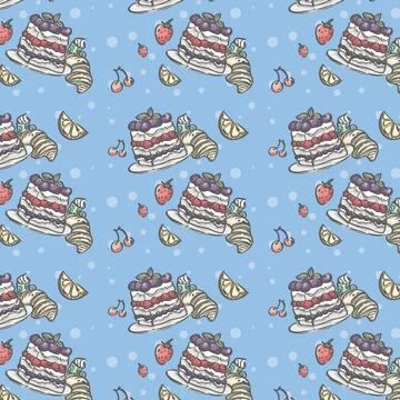 Seamless pattern depicting fruit and blueberry pie Illustrazione stock