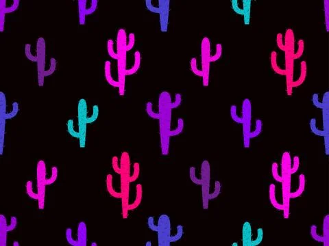 Seamless pattern with desert cactus with thorns. Desert cactus Carnegiea. M.. Stock Illustration