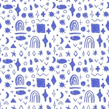 Seamless pattern design abstract sky stars rainbow sun rectangle, simple Natu Stock Illustration