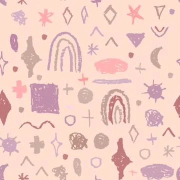 Seamless pattern design abstract sky stars rainbow sun rectangle, simple Natu Illustrazione stock