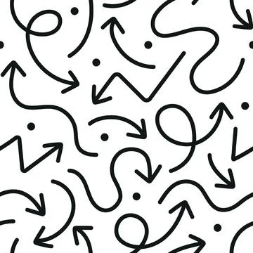 Seamless Pattern Design with Black Doodle Arrows, Curved Lines and Minimali.. Stock Illustration