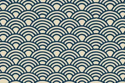 Seamless pattern design with blue and beige wave motifs Illustrazione stock