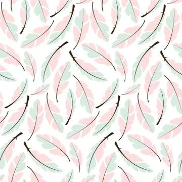Seamless pattern design with bohemian hand drawn feathers Stock Illustration