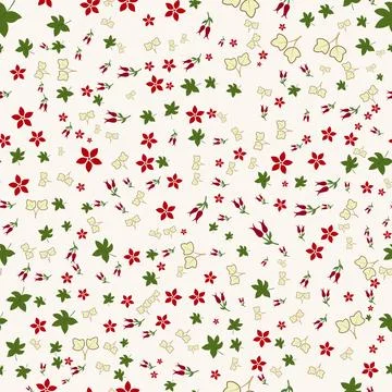 Seamless pattern design with botanical leaves and flowers on neutral backgrou Illustrazione stock