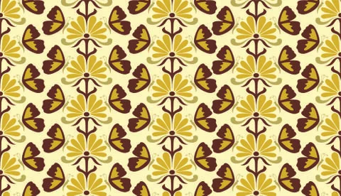 Seamless pattern design classical style floral butterflies decoration Stock Illustration
