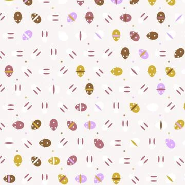 Seamless pattern design with colorful abstract eggs and small dots on light.. Stock-Illustration