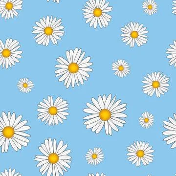 Seamless pattern design with daisy flower on blue background Stock Illustration
