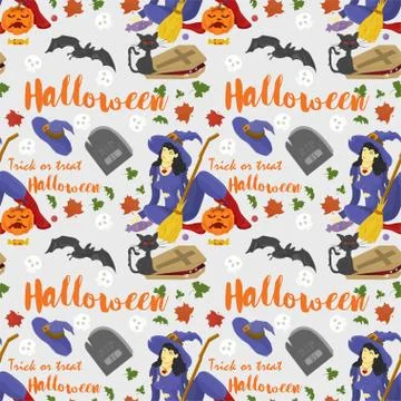 Seamless pattern for design decoration for all saints eve Halloween a Witch s Stock Illustration