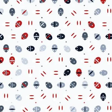 Seamless pattern design featuring abstract ladybug insect motifs in various.. Stock Illustration