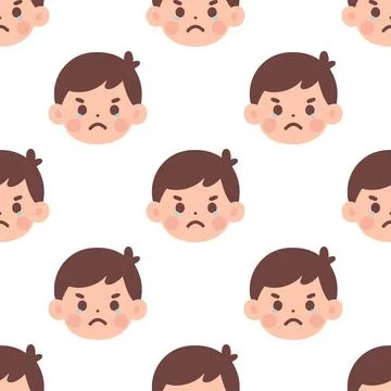 Seamless Pattern Design Featuring Angry Boy Emoticons in a Minimalist Style Stock Illustration