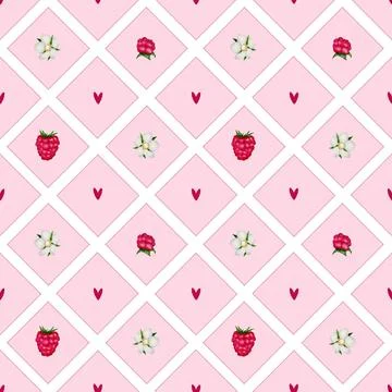 Seamless pattern design featuring berries and hearts in a light summer theme Stock Illustration