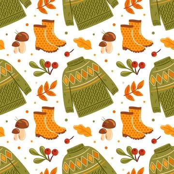 A seamless pattern design featuring a cozy sweater adorned with vibrant berries Stock Illustration