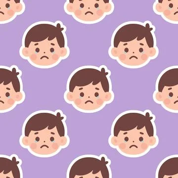 Seamless Pattern Design Featuring Crying Boy Emoticons with Sad Expressions Illustrazione stock