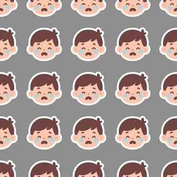 Seamless Pattern Design Featuring Crying Boy Emoticons on Solid Background イラスト素材