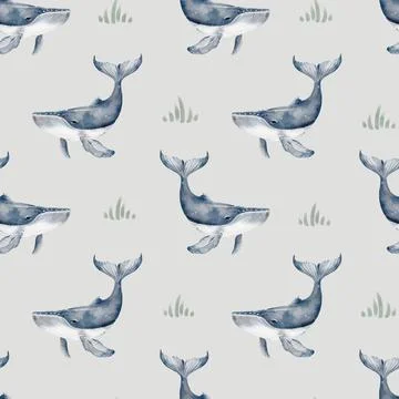 Seamless pattern design featuring whales and ocean elements for decorative .. 스톡 일러스트