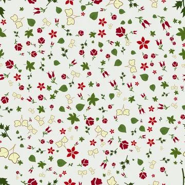 Seamless pattern design of floral elements and leaves on neutral background Stock Illustration