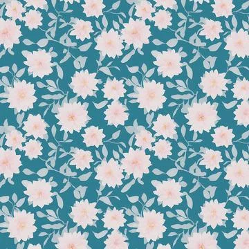 Seamless pattern design with  flowers on azure, repeating background 스톡 일러스트