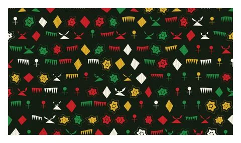 Seamless pattern design with geometric shapes and stylized flower folk art .. Stock Illustration