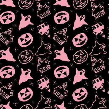 Seamless pattern design for Halloween. Cute pink color vector fabric design f Stock Illustration