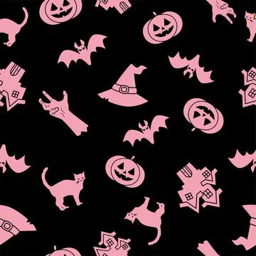 Seamless pattern design for Halloween. Cute pink color vector fabric design f Stock Illustration