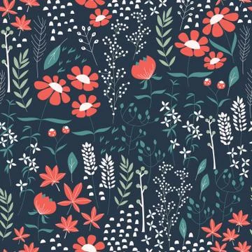 Seamless pattern design with hand drawn flowers and floral elements イラスト素材