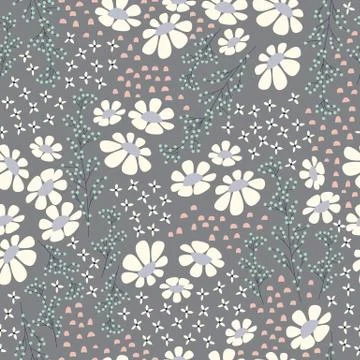 Seamless pattern design with hand drawn flowers and floral elements Illustrazione stock
