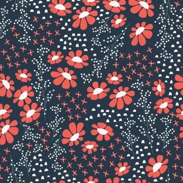 Seamless pattern design with hand drawn flowers and floral elements イラスト素材