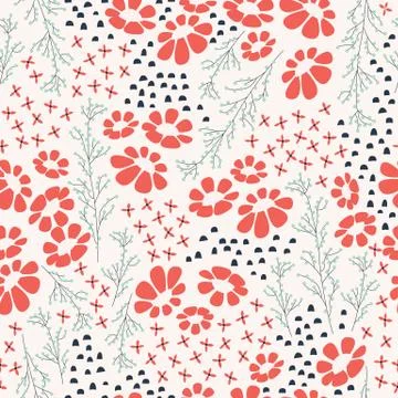 Seamless pattern design with hand drawn flowers and floral elements イラスト素材
