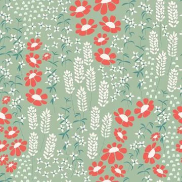 Seamless pattern design with hand drawn flowers and floral elements Illustrazione stock