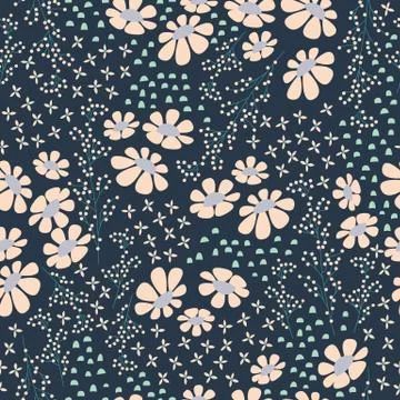 Seamless pattern design with hand drawn flowers and floral elements 库存插图