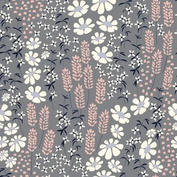 Seamless pattern design with hand drawn flowers and floral elements Stock Illustration