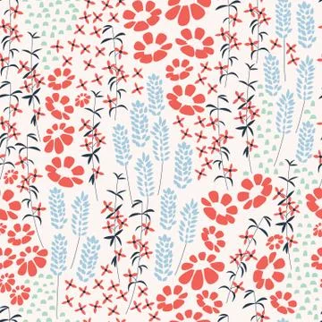 Seamless pattern design with hand drawn flowers and floral elements 스톡 일러스트