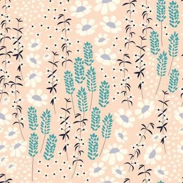 Seamless pattern design with hand drawn flowers and floral elements Stock Illustration