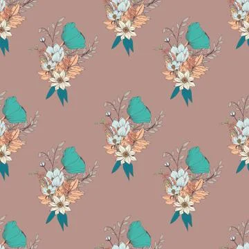 Seamless pattern design with hand drawn flowers and floral elements イラスト素材