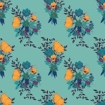 Seamless pattern design with hand drawn flowers and floral elements イラスト素材