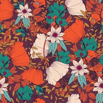 Seamless pattern design with hand drawn flowers and floral elements 库存插图