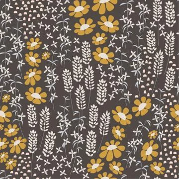 Seamless pattern design with hand drawn flowers and floral elements Stock Illustration